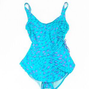Catalina Vintage 80s Ruffle Waist Blue One Piece Swimsuit Size Large